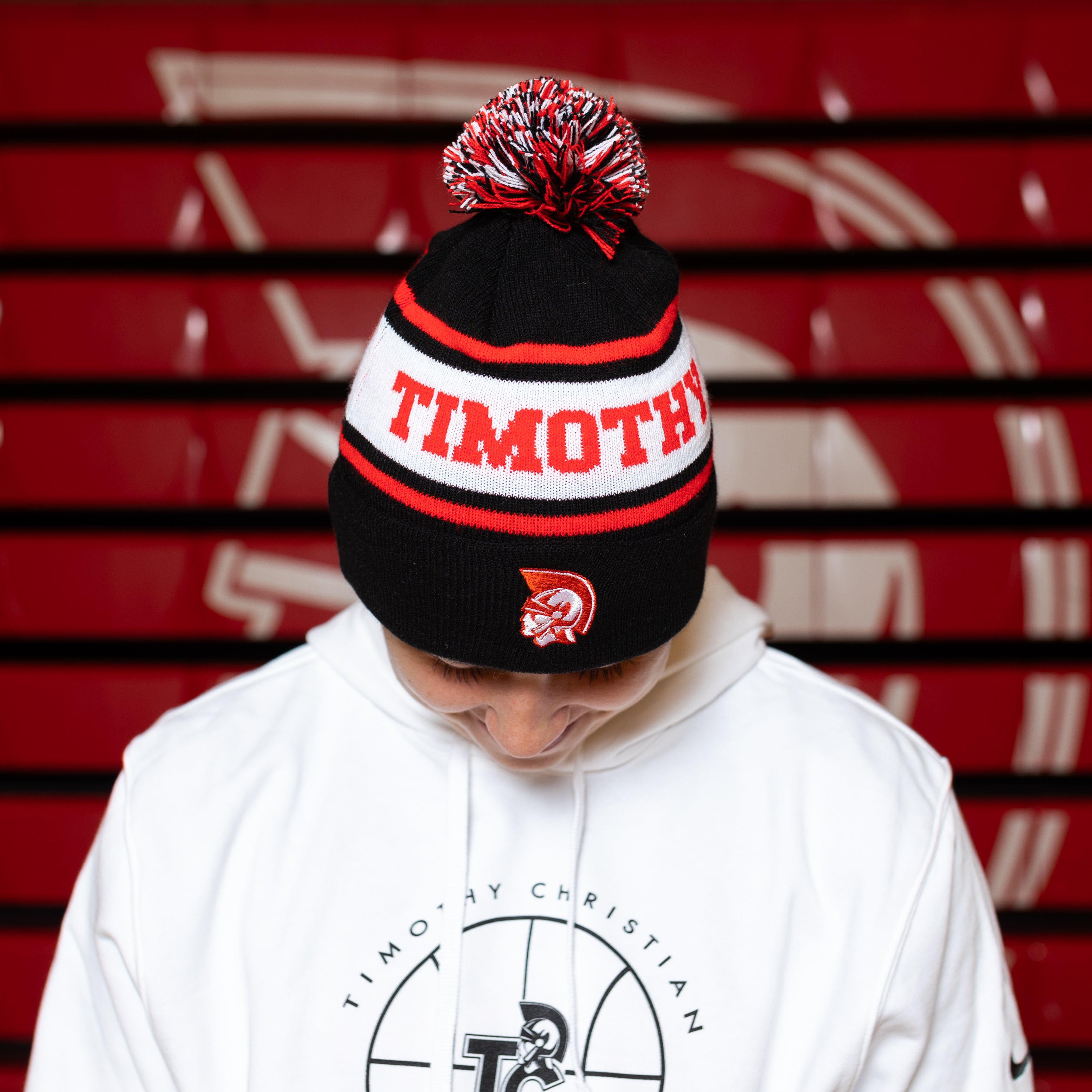 Red and Black Pom-Pom Winter Hat