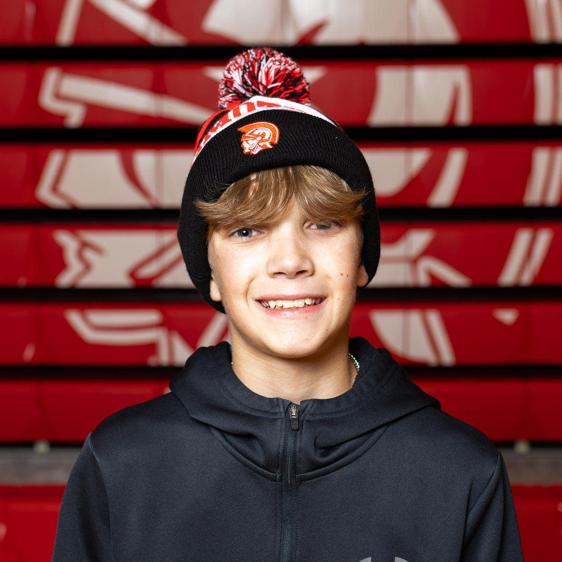 Red and Black Pom-Pom Winter Hat