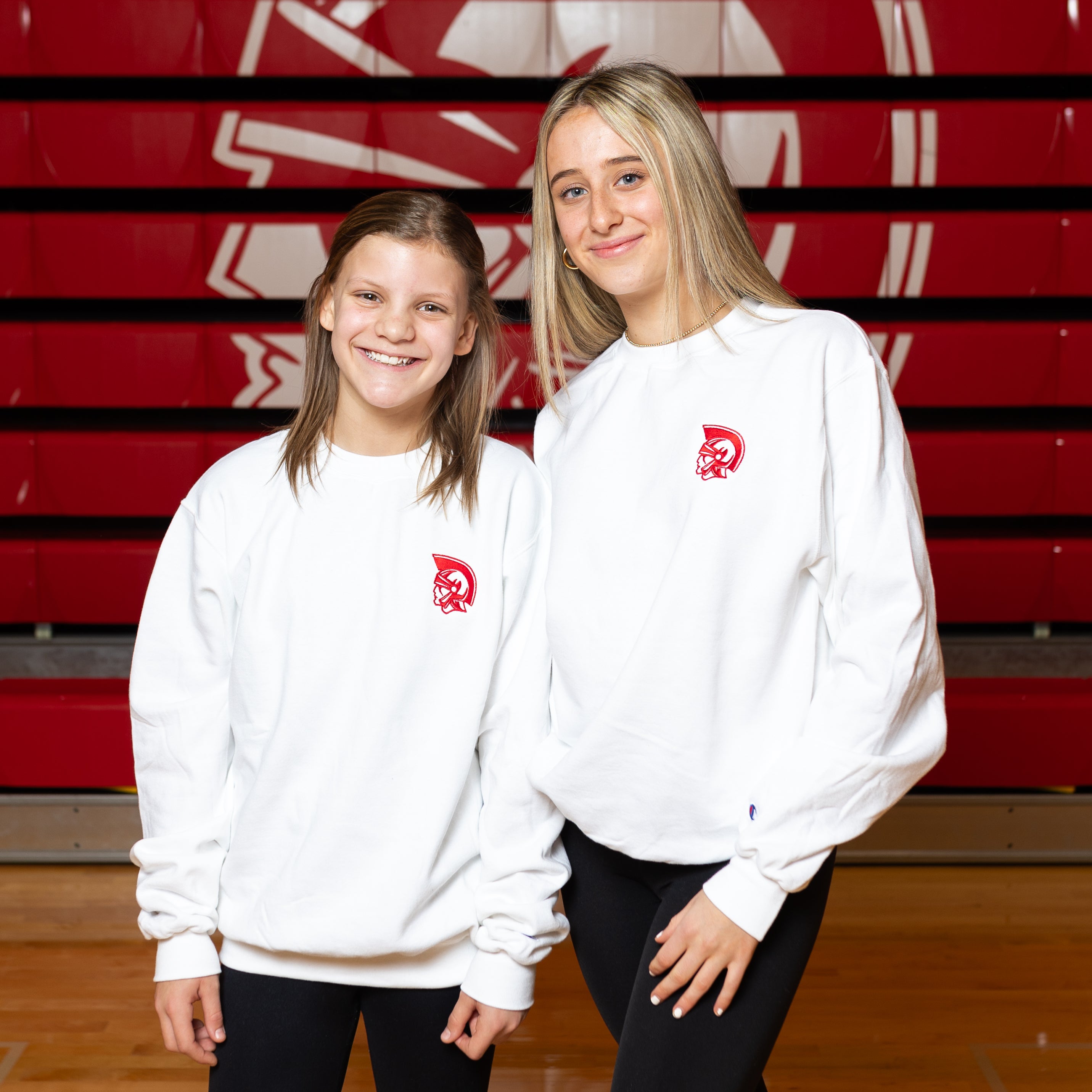 White Champion Trojan Head Crewneck