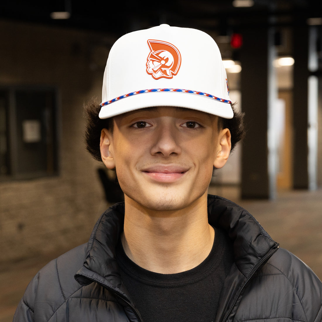 Red Trojan Head Hat (Red, White, &amp; Blue Rope)