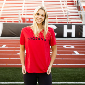 Women's Red "Trojans" V-neck
